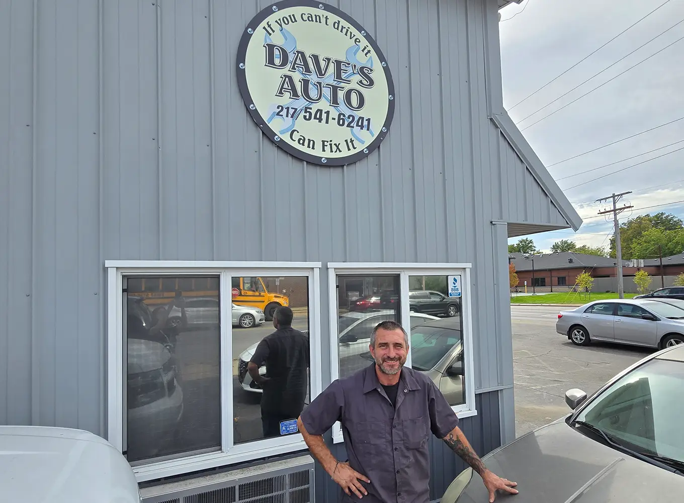 Dave standing in front of Dave's Auto Repair in Springfield IL